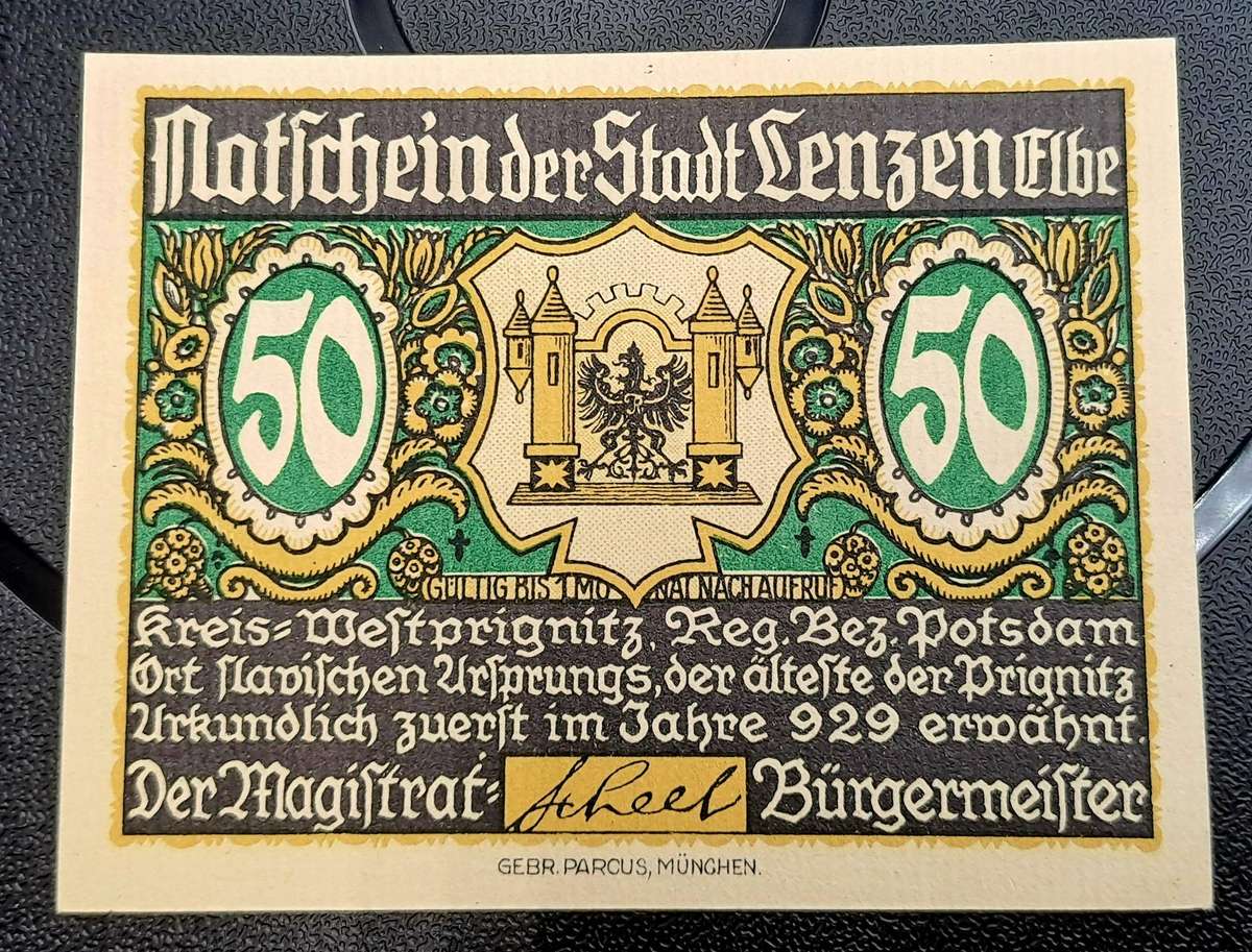1914-1924 German notgeld 50  Pfennigs City of Lenzen an der Elbe (Prussian province of Brandenburg)
