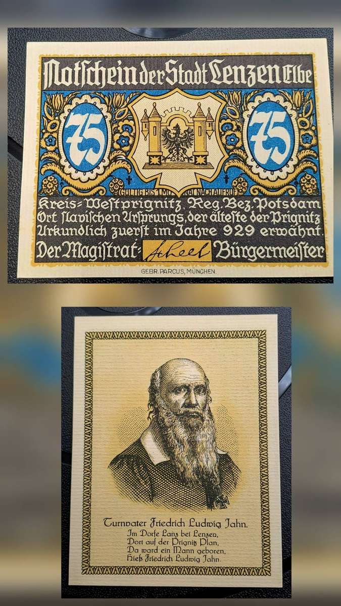 1914-1924 German notgeld 75 Pfennigs City of Lenzen an der Elbe (Prussian province of Brandenburg)
