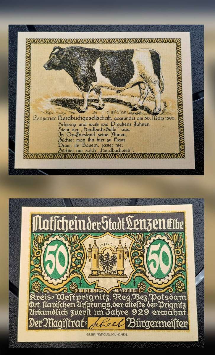 1914-1924 German notgeld 50  Pfennigs City of Lenzen an der Elbe (Prussian province of Brandenburg)