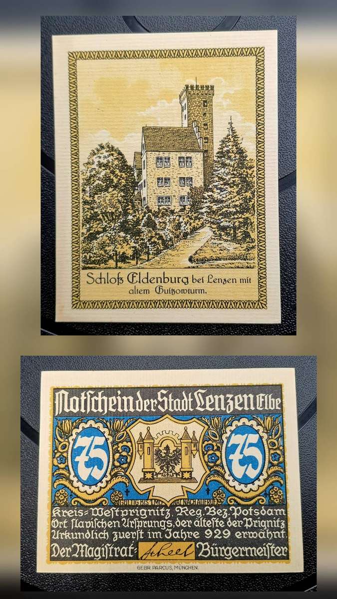 1922 German notgeld 75 Phenning City of Lenzen an der Elbe (Prussian province of Brandenburg)