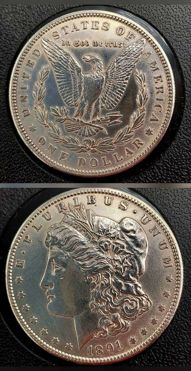 Antique 1891 S United States Of America (SILVER .900) 1 Dollar "Morgan Dollar" in display Box
