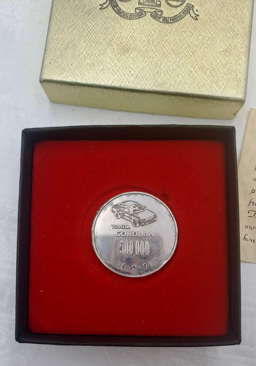 20g 99% Fine Silver Commemorating Medal 500 000th Toyota Corolla made in S.A 16-2-94