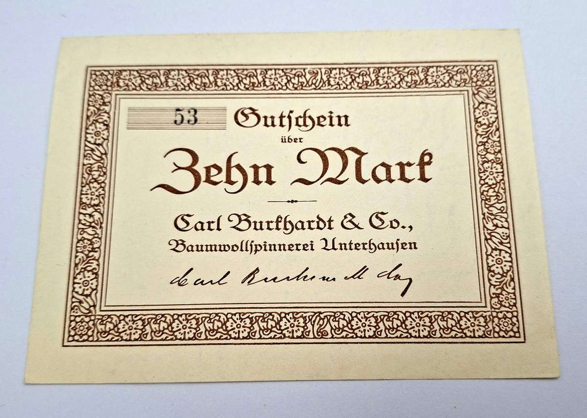 1921 Germany notgeld 10 mark- Unterhausen - Carl Burkhardt