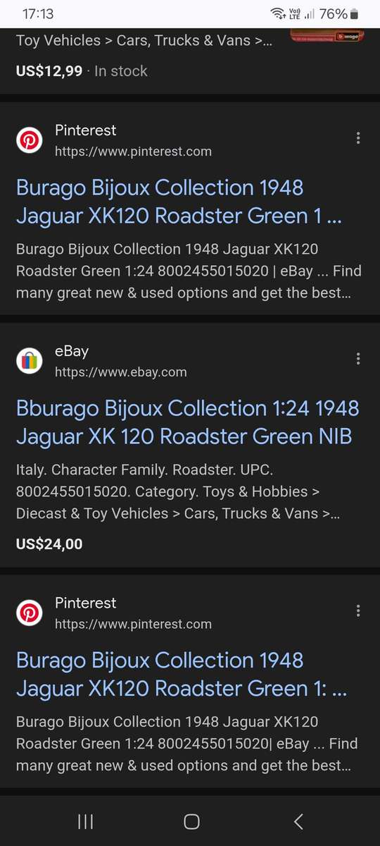 Burago 1.24 Jaguar XK 120 Roadster (1948) British Racing Green-Die-Cast