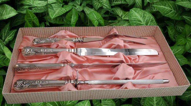 4 Pc Vintage Bon-Appetit Distinctive Carving Set -Boxed -Kings Pattern