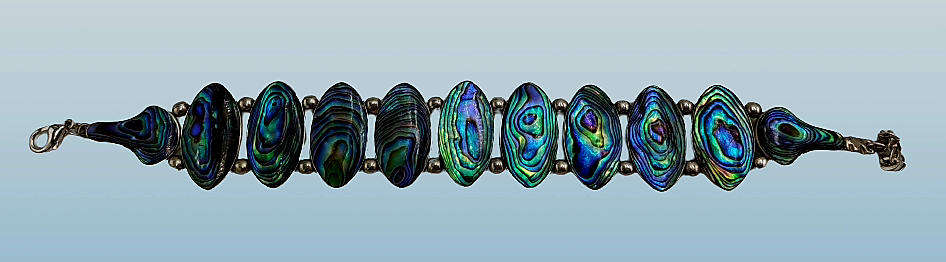 Vintage Abalone Shell Stone Silver Handmade Cluster bracelet