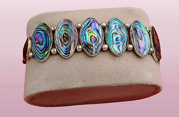 Vintage Abalone Shell Stone Silver Handmade Cluster bracelet