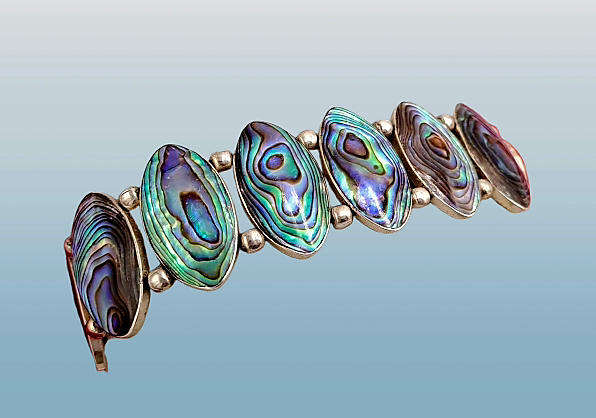 Vintage Abalone Shell Stone Silver Handmade Cluster bracelet