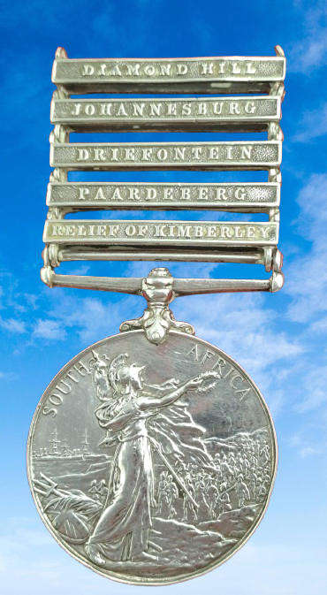 Boerwar 1899-1900 Queen Victoria QSA Medal Awarded to- 4445 Pte. F.Fountain 12 R. Lancers -5 clasps