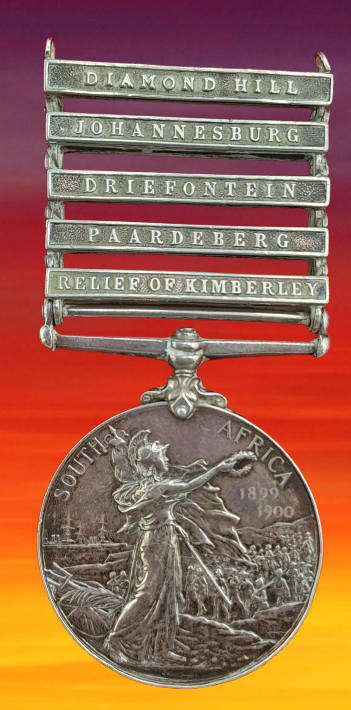 Boerwar 1899-1900 Queen Victoria QSA Medal Awarded to- 4445 Pte. F.Fountain 12 R. Lancers -5 clasps