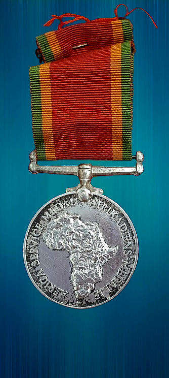 WW2  South Africa .925 Silver Africa Service Medal w/ Ribbon-  36001 J. ELiason