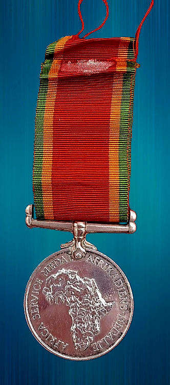 WW2  South Africa .925 Silver Africa Service Medal w/ Ribbon-  engraved P682 P.E.F Fennell
