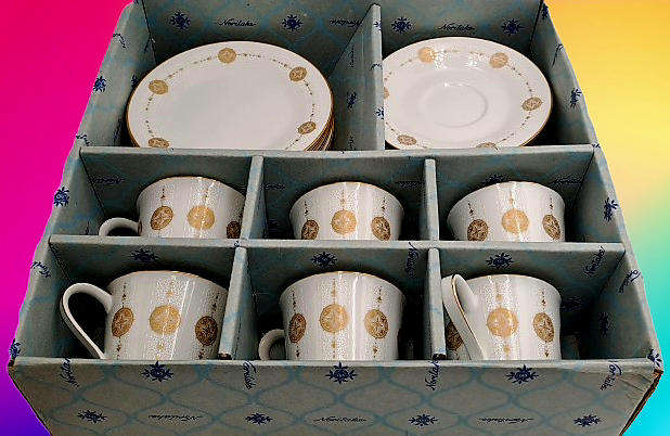 18pc Vintage 1967 to 1980 Noritake 6808 Sovereign (6 Tea Trio's)- ..still in Box one saucer chipped