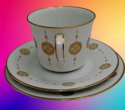 18pc Vintage 1967 to 1980 Noritake 6808 Sovereign (6 Tea Trio's)- ..still in Box one saucer chipped