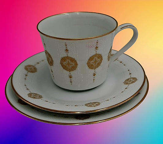 18pc Vintage 1967 to 1980 Noritake 6808 Sovereign (6 Tea Trio's)- ..still in Box one saucer chipped