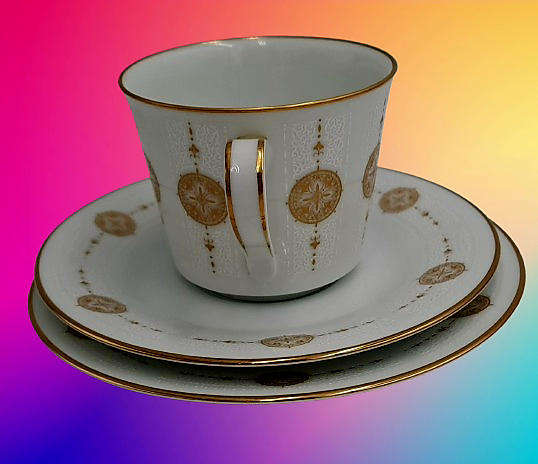 18pc Vintage 1967 to 1980 Noritake 6808 Sovereign (6 Tea Trio's)- ..still in Box one saucer chipped