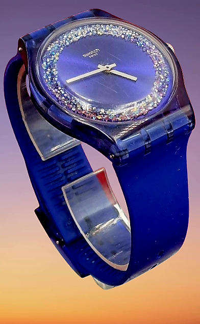 Pre-owned 2019 SWISS SWATCH BLUSPARKELS Ladies Watch -Working (strap need new loop)