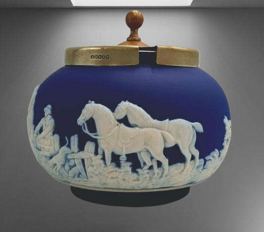 Vintage Adams Tunstall Jasperware Sugar Bowl with EPNS Lid (silver plated)