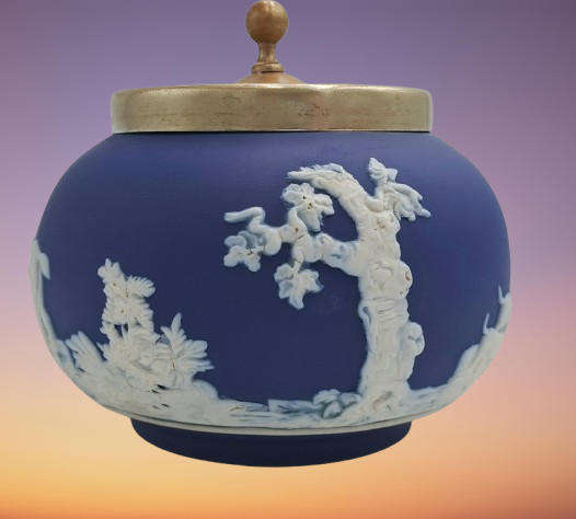 Vintage Adams Tunstall Jasperware Sugar Bowl with EPNS Lid (silver plated)