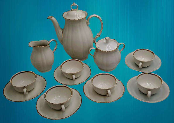 1940's 15pc Verbano Laveno Porcelain Demitasse set + 2 Saucers not from this set-Italy