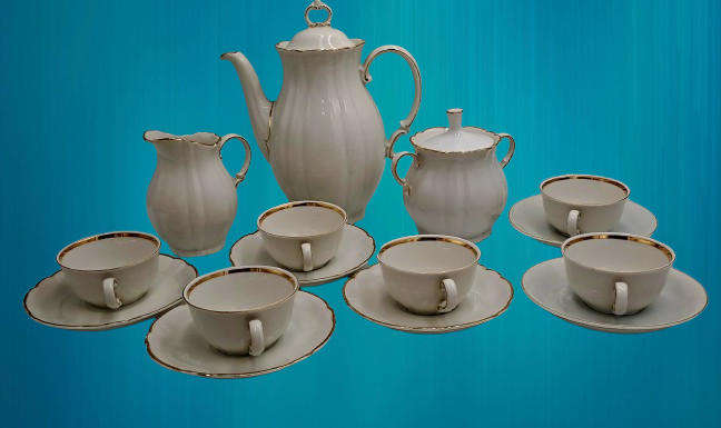 1940's 15pc Verbano Laveno Porcelain Demitasse set + 2 Saucers not from this set-Italy
