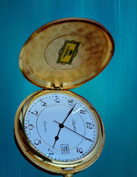 Vintage Lacher Quartz Pocket watch on chain-Made in West Germany -Working