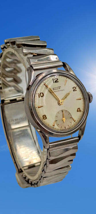 Vintage 1940's Swiss TISSOT Antimagnetique Men's Mechanical Watch -Working (sterling top strap)
