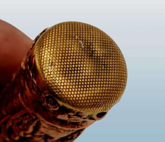 Antique Copper and Brass Cylindrical Figural Match Safe/Vesta case