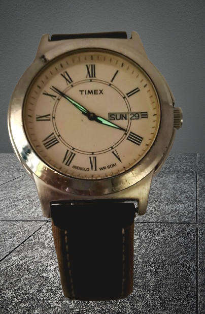 Pre-owned Mens Timex Indiglo(light) WR50M Quarts watch - Working -Leather Strap-illuminated hands