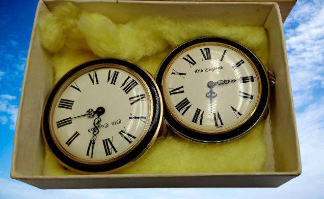 Rare Find!!! 2 x 1960's Swiss Made Old England Black Bezel Watches for repairs by CLARO Watch SA.