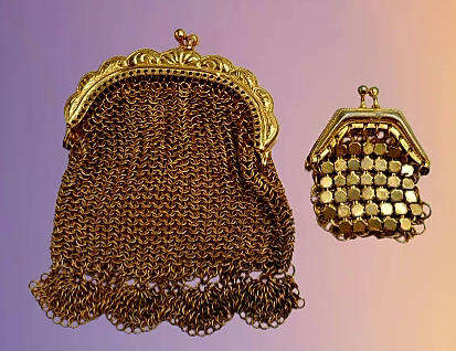 2 Vintage Chainmail Small Coin Purses Gold Tone, Victorian era, Filigree, Ornate