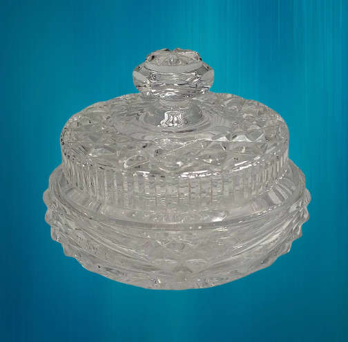 Vintage Clear Crystal Cut Glass Lidded Bowl