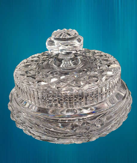 Vintage Clear Crystal Cut Glass Lidded Bowl