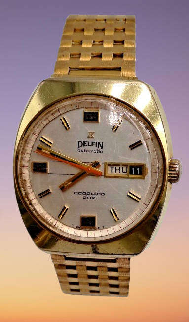 Vintage  1970's Swiss Men's DELFIN Acapulco 202 Automatic Watch -Working