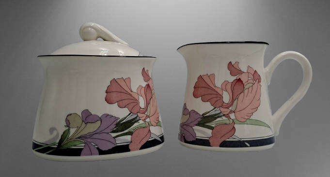 NEW DECADE Cafe du Soir by Noritake Japan 9091 -Creamer and Sugar pot -Mint Condition