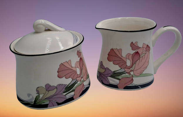 NEW DECADE Cafe du Soir by Noritake Japan 9091 -Creamer and Sugar pot -Mint Condition