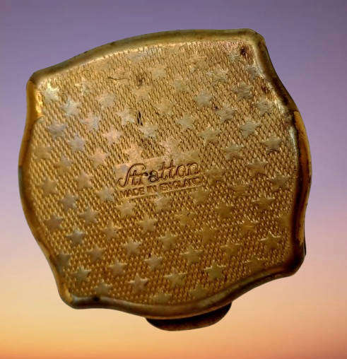 Small Vintage Stratton Pill Box Gold Enamel Floral Design-see patina