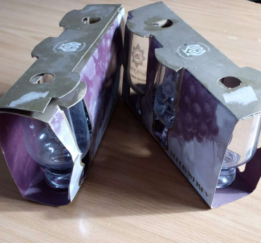 Old SAPS Engraved Glasses - 2 sets of 3 still in the original packaging