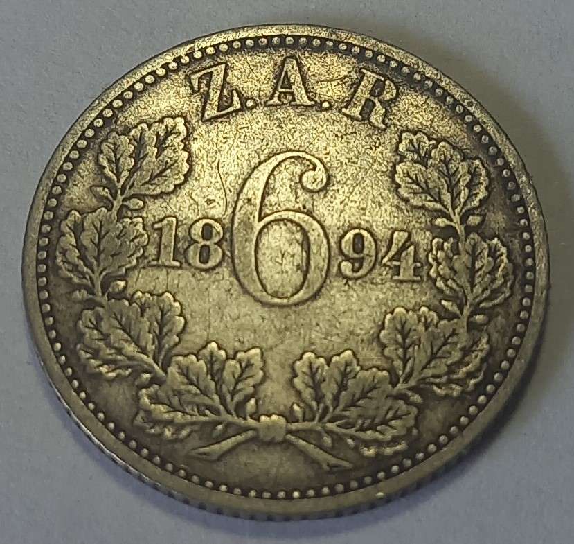 ZAR 1894, Kruger Sixpence, Silver Coin.