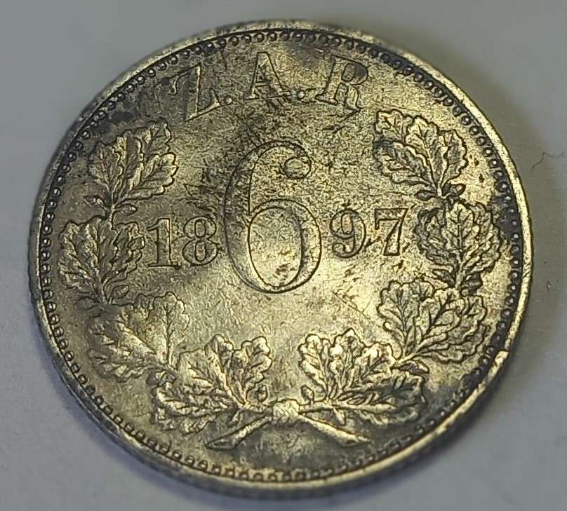 ZAR 1897, Kruger Sixpence, 6 D, Silver Coin.