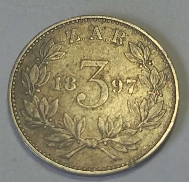 ZAR 1897, Kruger 3 D, Silver Coin.