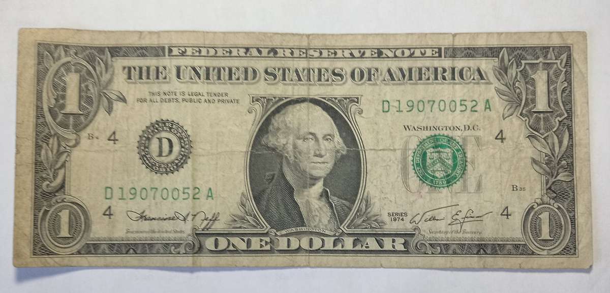 1974 USA One Dollar, Green seal