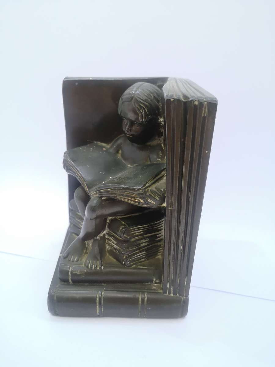Vintage bronze book end - Girl with books