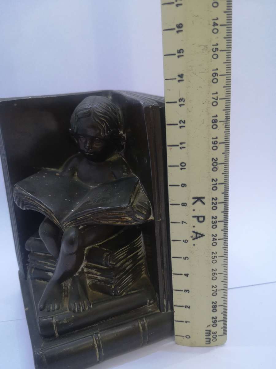 Vintage bronze book end - Girl with books