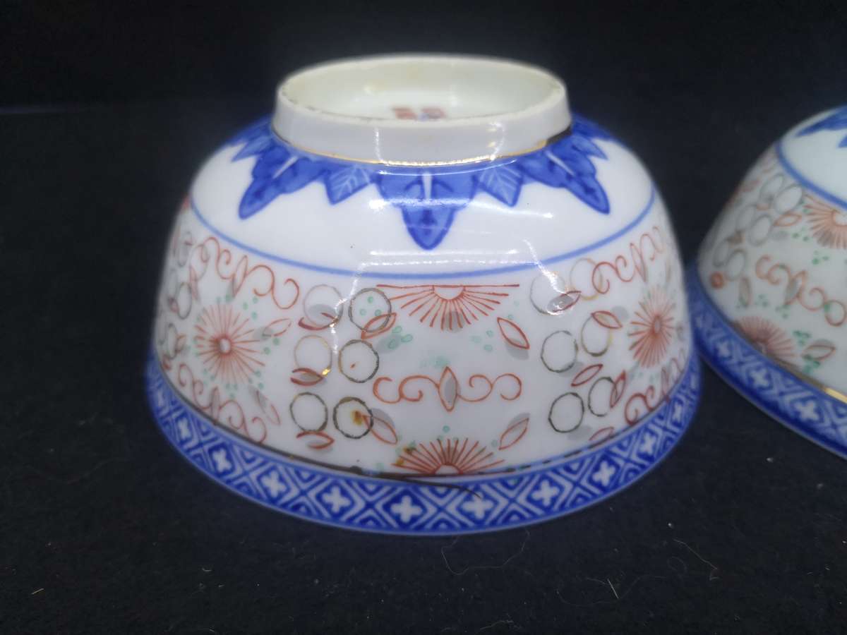3 Rice bowls - decorated in Hong Kong
