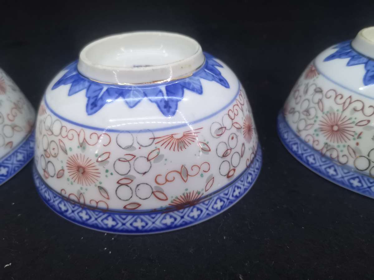 3 Rice bowls - decorated in Hong Kong