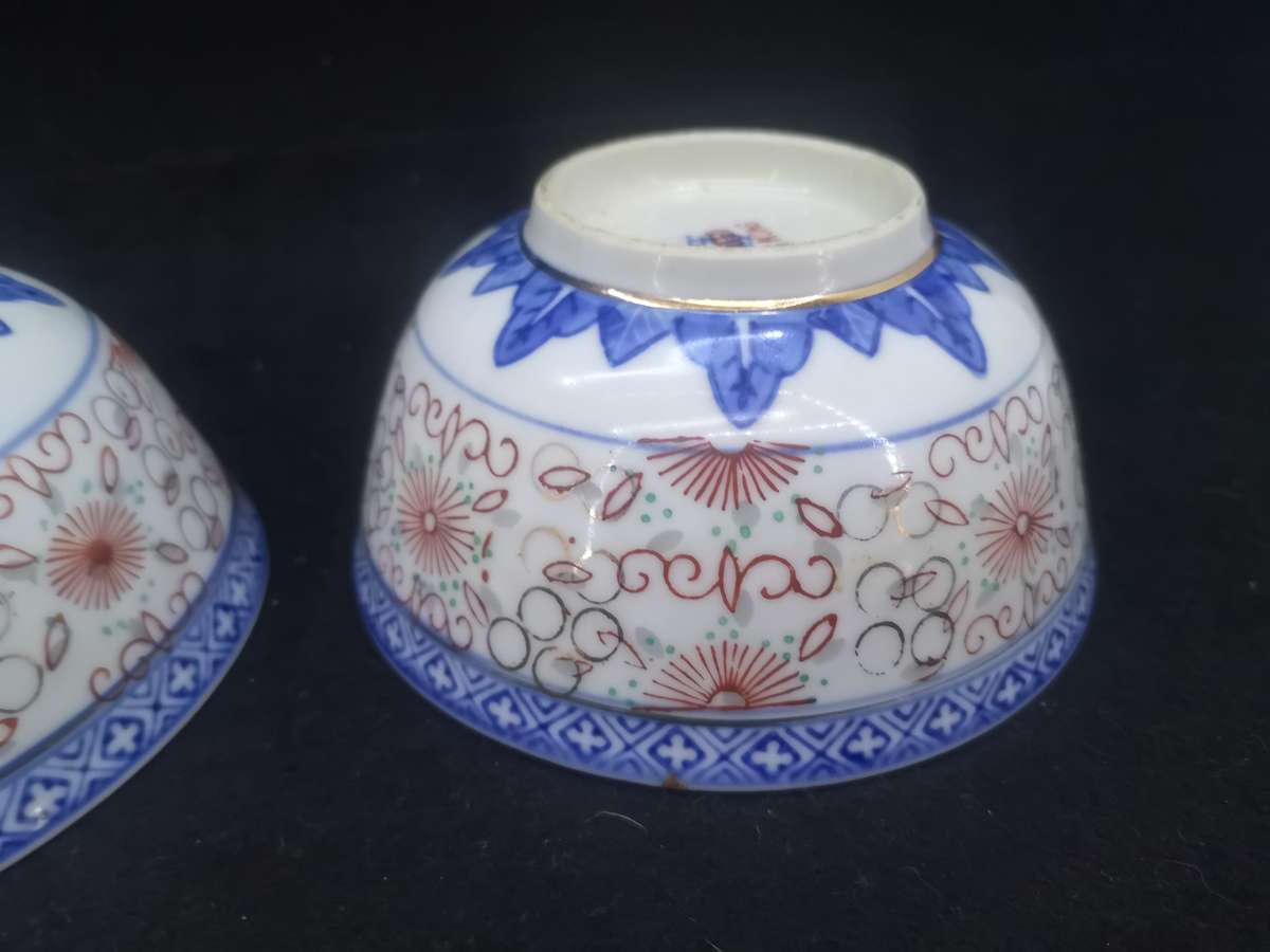 3 Rice bowls - decorated in Hong Kong