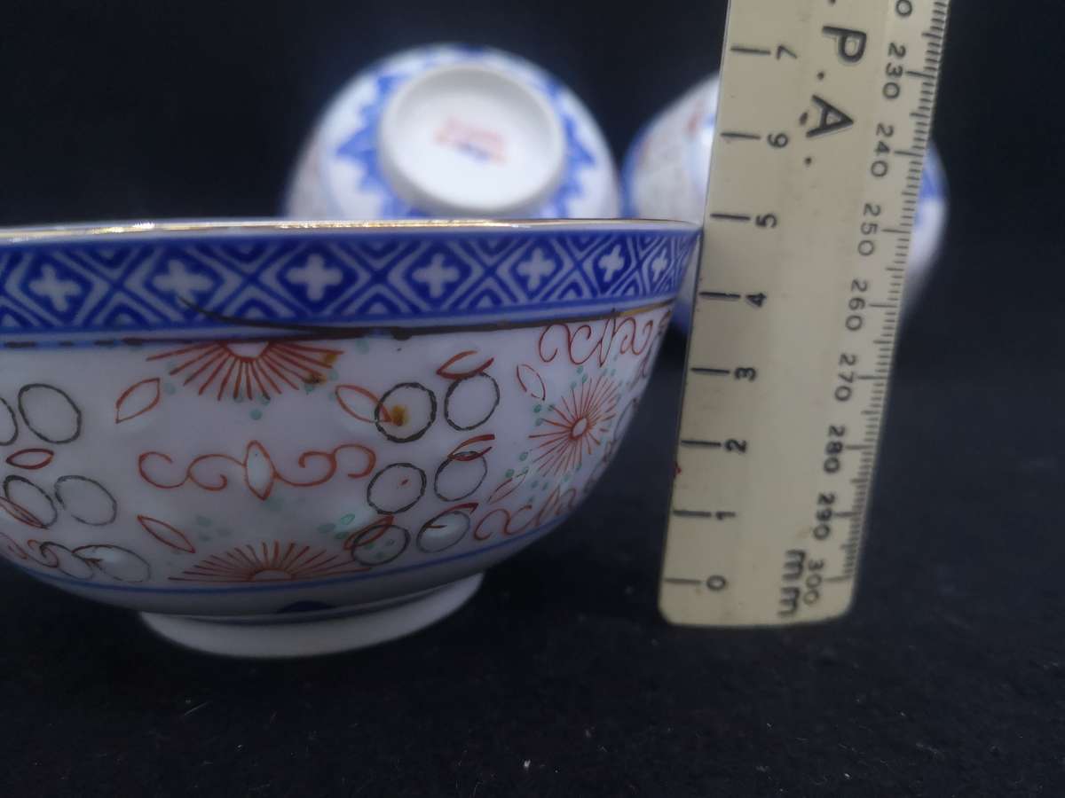 3 Rice bowls - decorated in Hong Kong