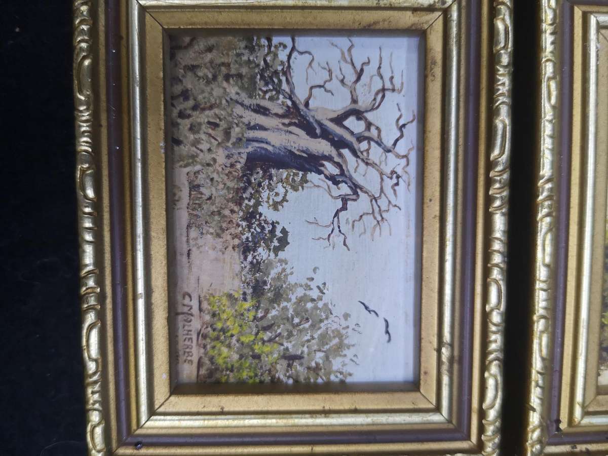 Pair of Mini framed oil paintings by C Malherbe