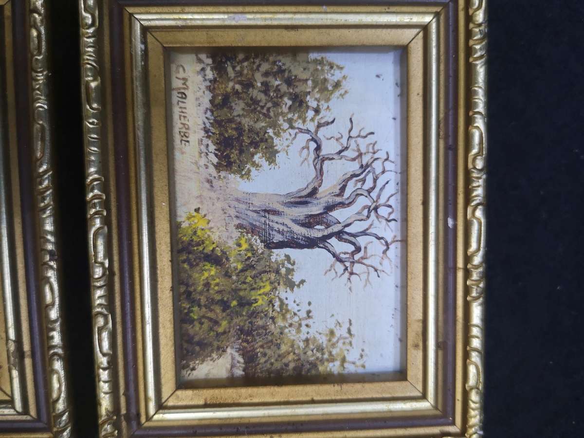 Pair of Mini framed oil paintings by C Malherbe